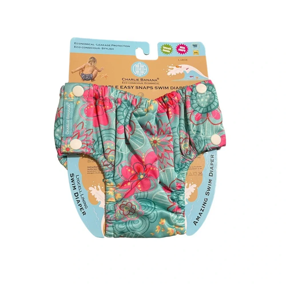 Charlie Banana Reusable Easy Snaps Swim Diaper Size L 10-27 lbs NWT